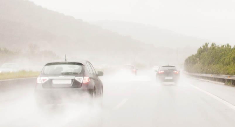 Rainy weather on the highway