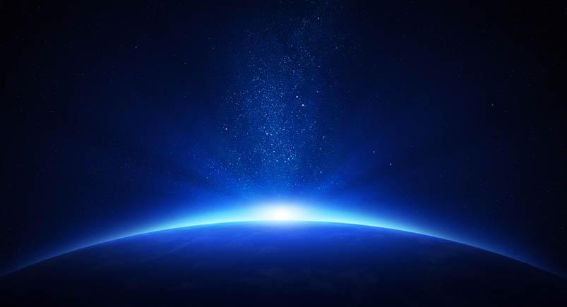 Earth sunrise in space A horizon in space