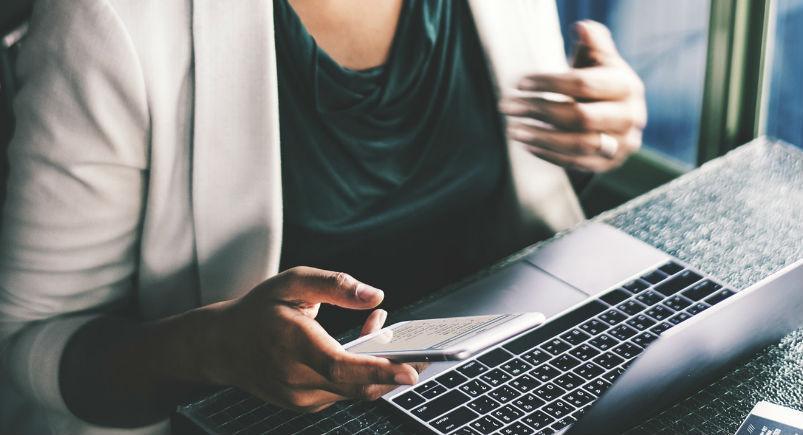 A businesswoman working remotely