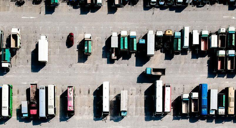 Trucks parked in a parking lot