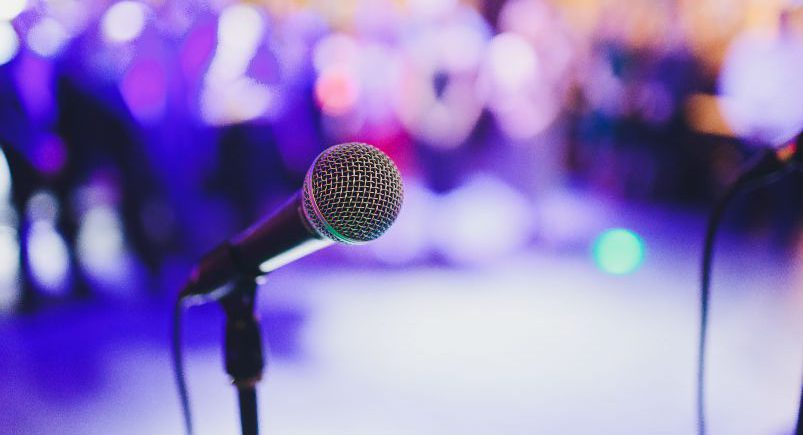 Microphone in front of an audience