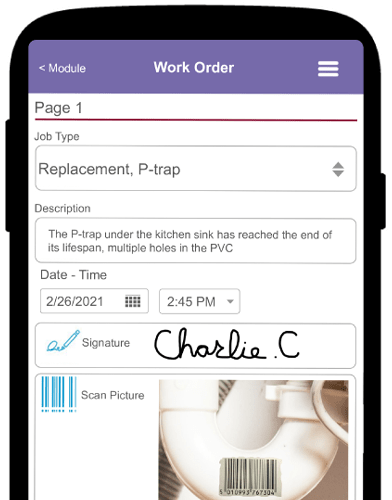 Plumbers can automate information capture by using barcode scanning within the Wireless Forms feature of our mobile workforce management platform