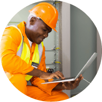 Electrician using Mobile Workforce Management software to complete service form