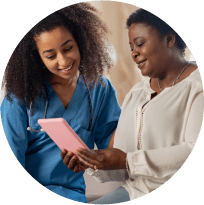 Home services healthcare worker completing customer form and satisfying EVV requirements within Mobile Workforce Management software