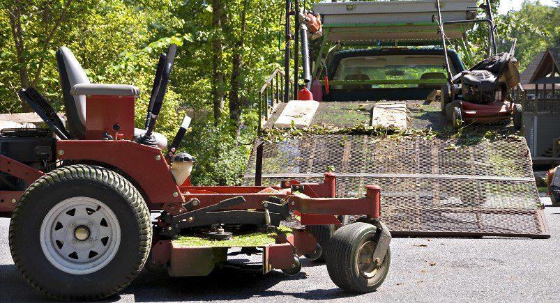 A landscaping company's mowing equipment