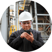 Midstream oil and gas refinery employee checking notification from upstream contact within Mobile Workforce Management software