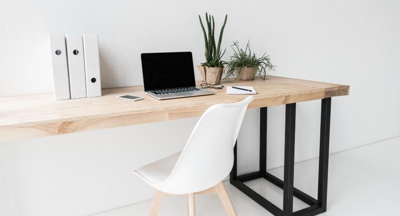 Desk with computer and chair