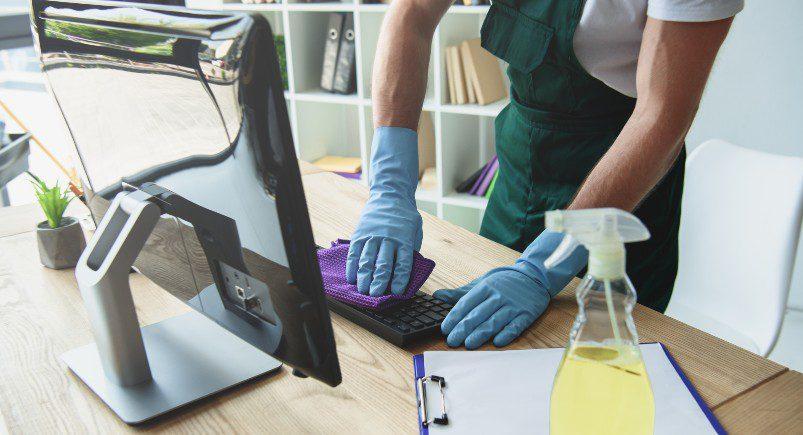 Cleaning service employee in an office