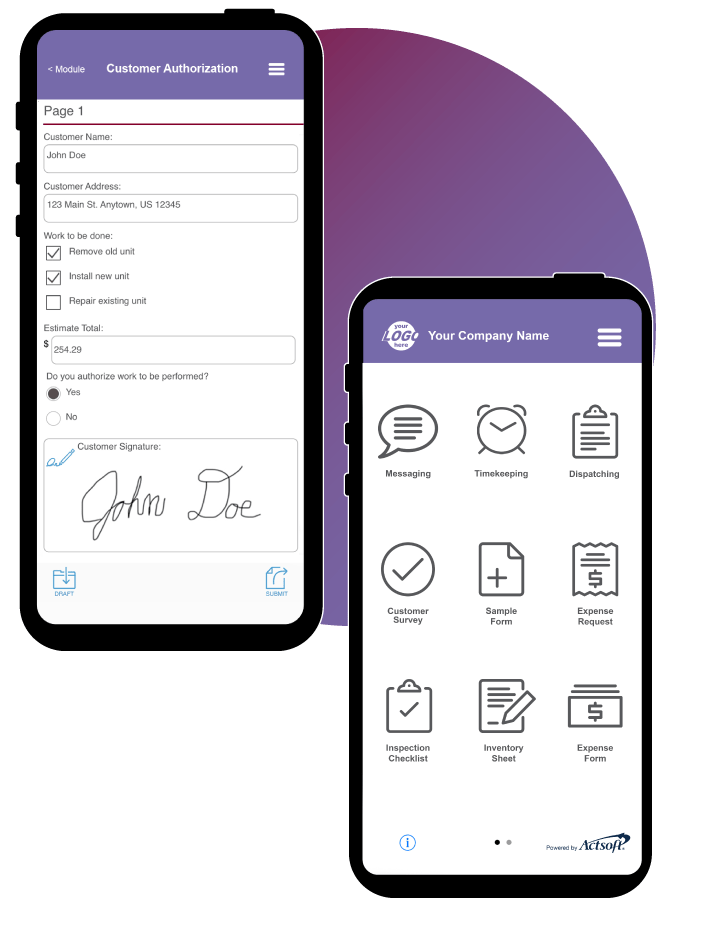 Mobile Workforce Plus features on phones, highlighting Wireless Forms 
