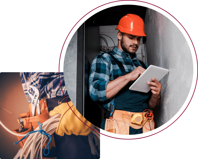 Employees using software for electricians