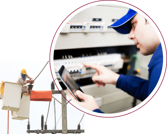 Workers using utility company software