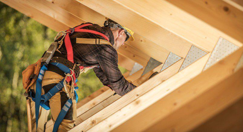 Roofer at work on a residential construction project