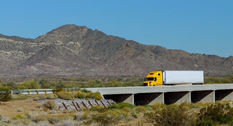 Semi truck driving on highway