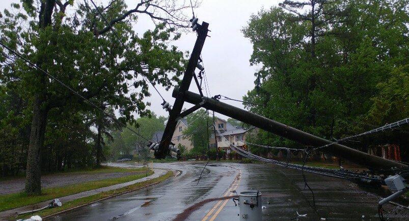 Broken power line during a storm