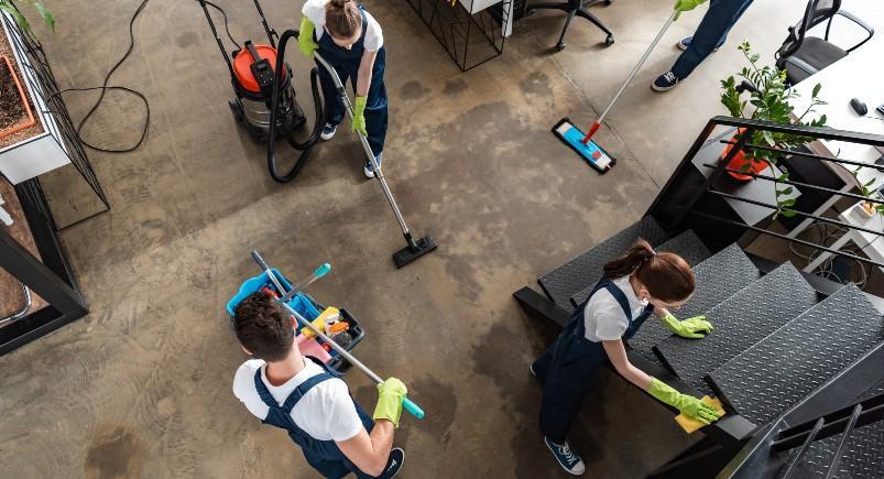 Cleaning service workers at a job site