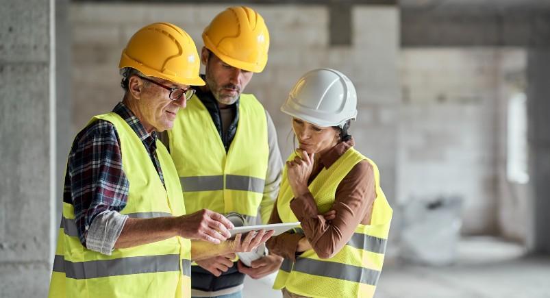 construction workers monitoring assets