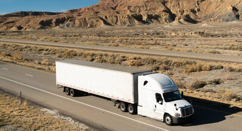 Semi truck on a desert highway